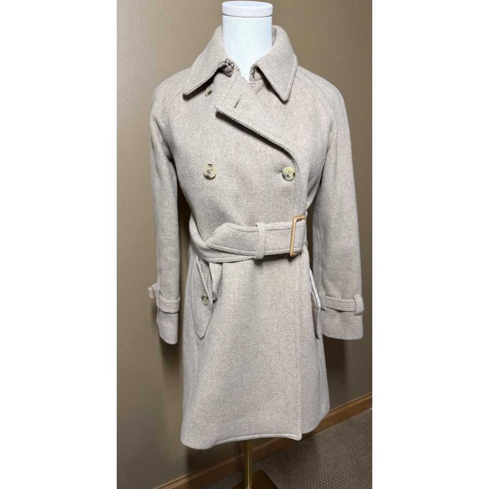 J.Crew Stadium Cloth Nello Gori Wool Trench Coat 0P Belted Oatmeal Beige